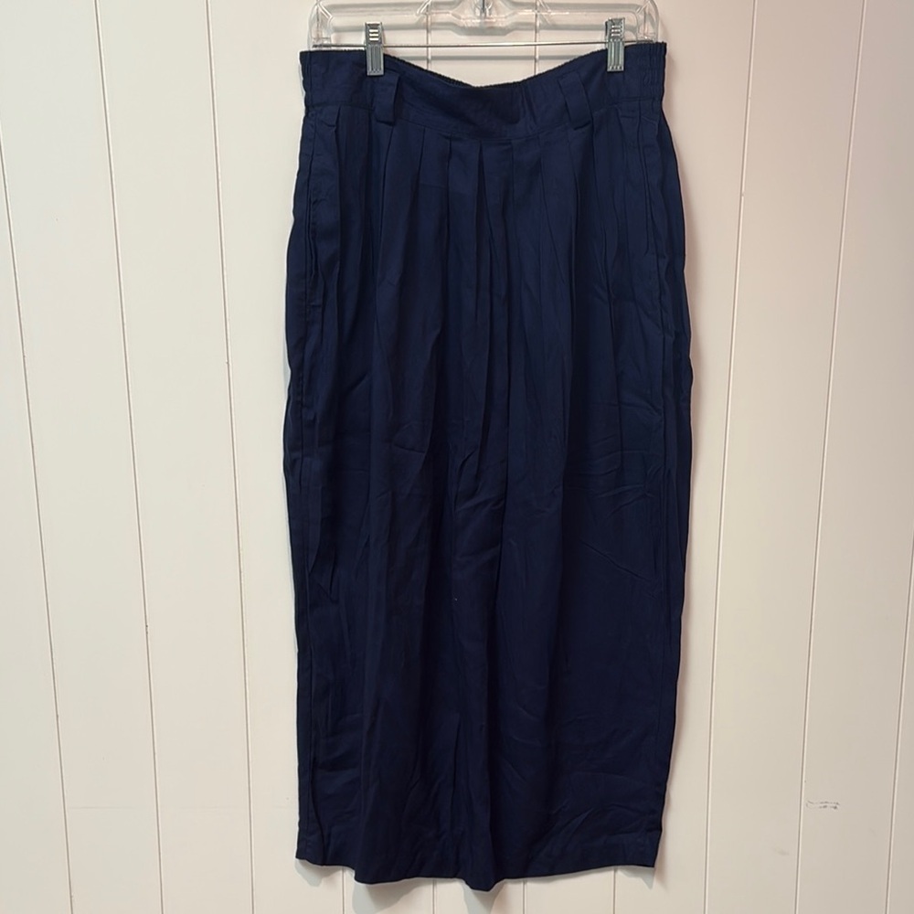 Express Navy Blue Maxi Pencil Skirt w pleated front and pocket L